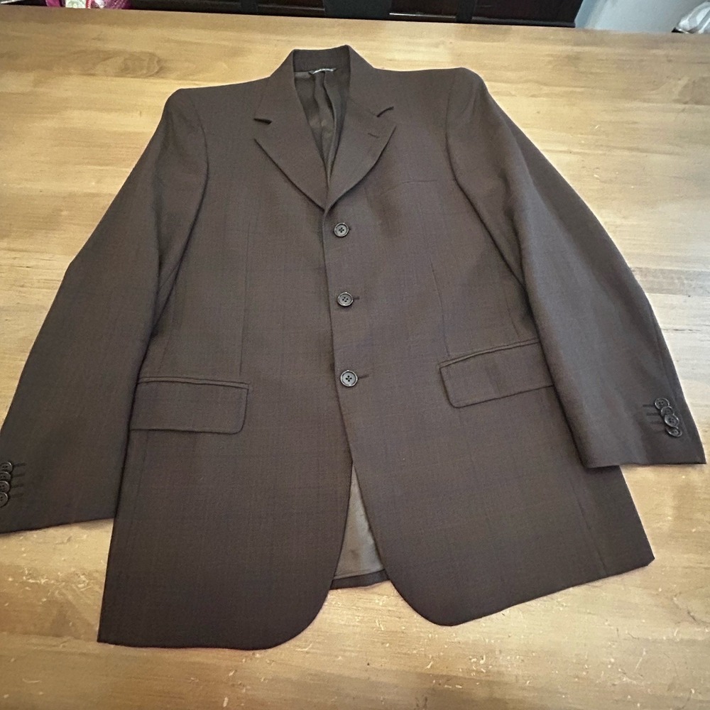Ermenegildo Zegna Wool Mohair Trophy Windowpane Blazer Mens 40R Brown Blue Italy